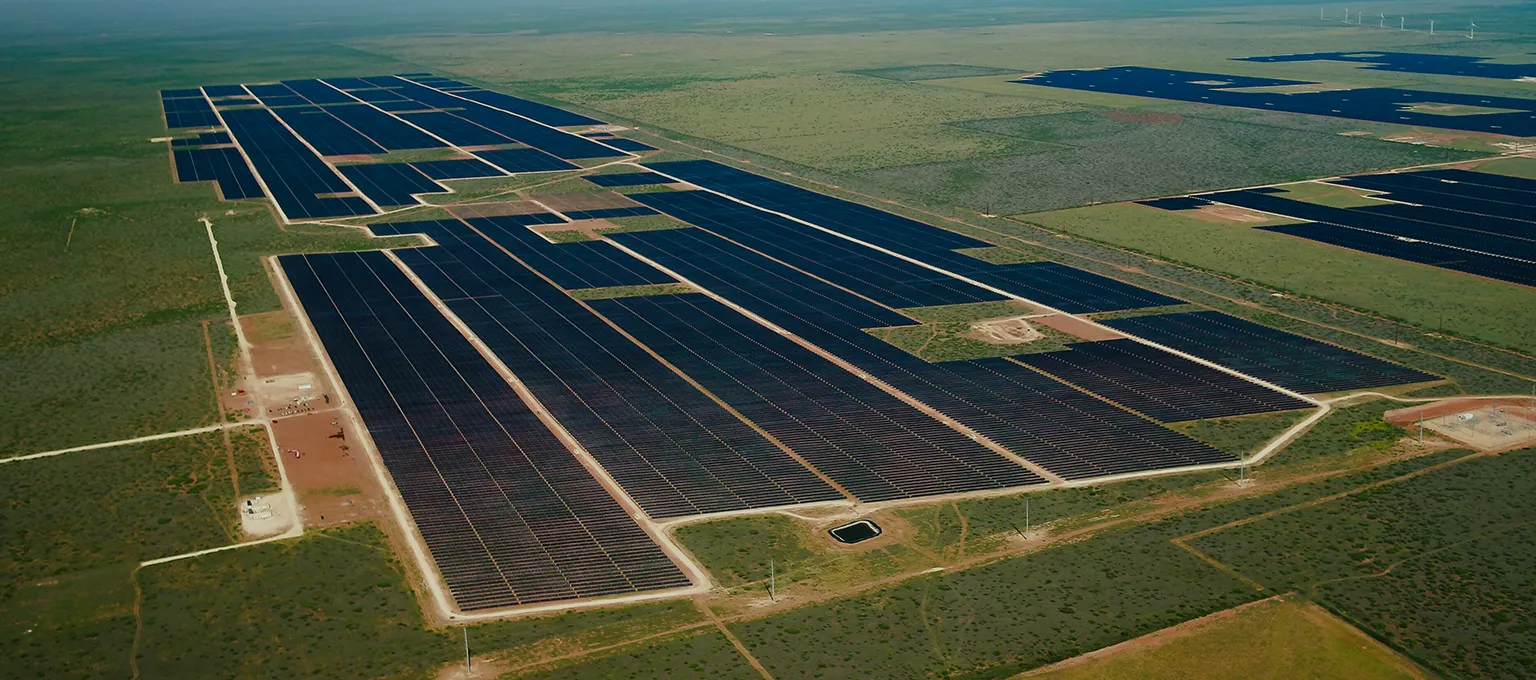 Aerial view of a Longroad Energy utility-scale solar site