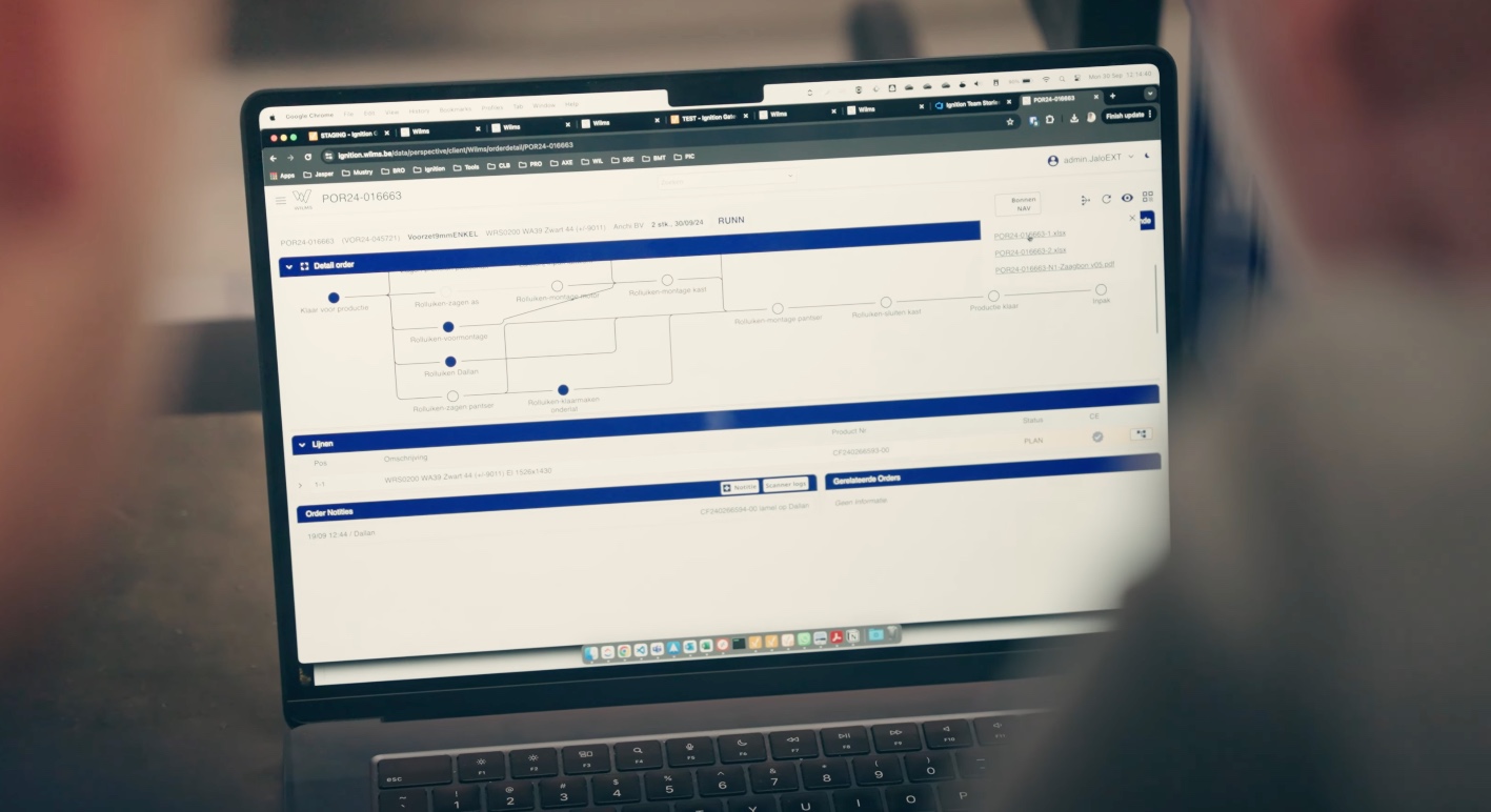 Wilms production dashboard screen